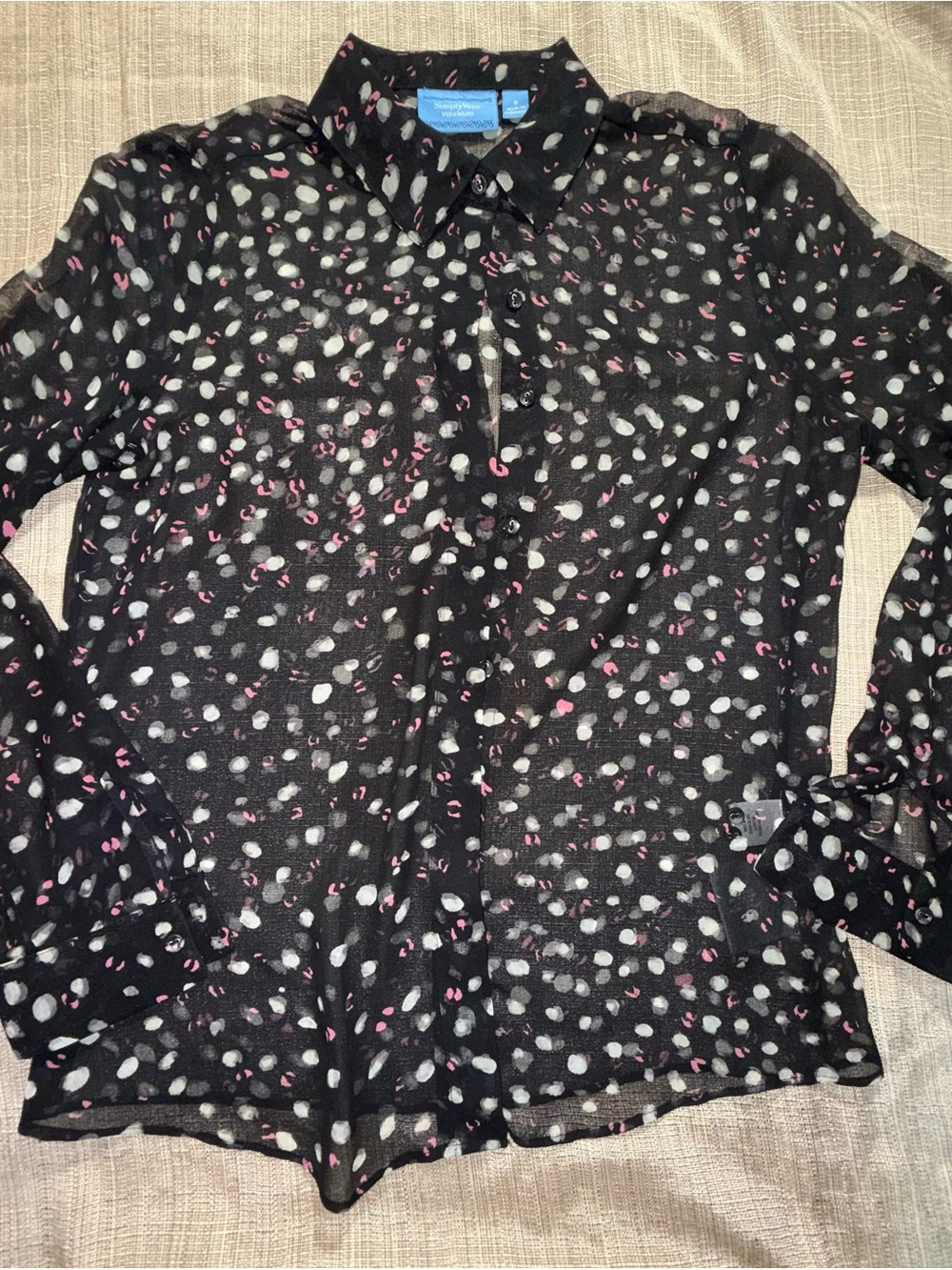 Simply Vera Vera Wang Black Button-Down Blouse with Pink & White Spot Print